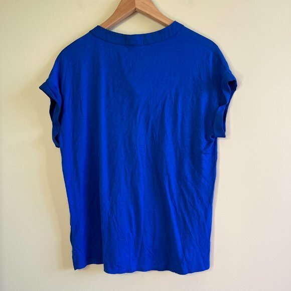 Pleione‎ Blue Womens Size Small Split-Neck Cuffed-Sleeve Blouse Top - Picture 5 of 5